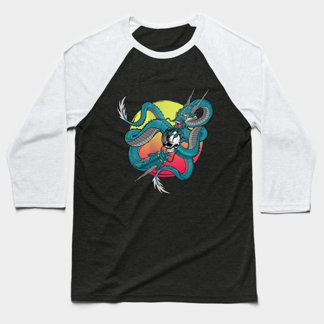 Japanese Dragon Skull Tattoo Baseball T-Shirt by Hmus